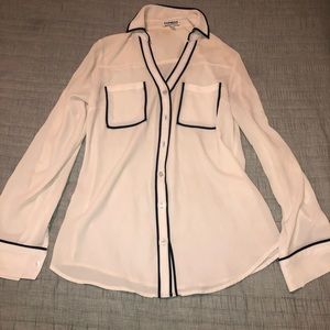 Express white button down with black detail